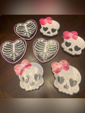 Celebrate It Pink & Black Skull and Ribcage Party Plates - Cute Halloween Set